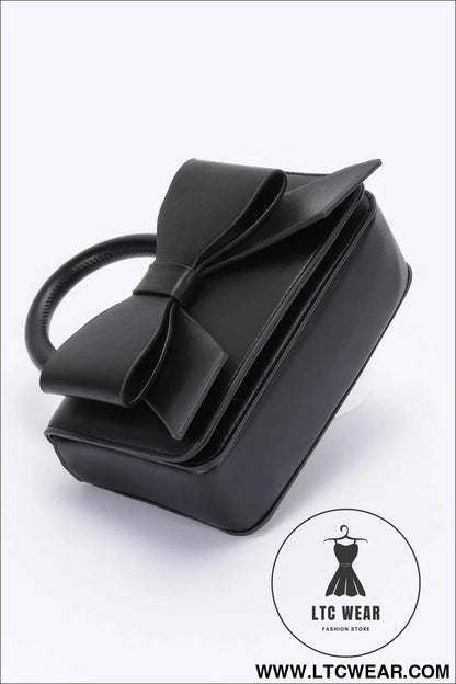 Faux Leather Ribbon Top Handle Bag