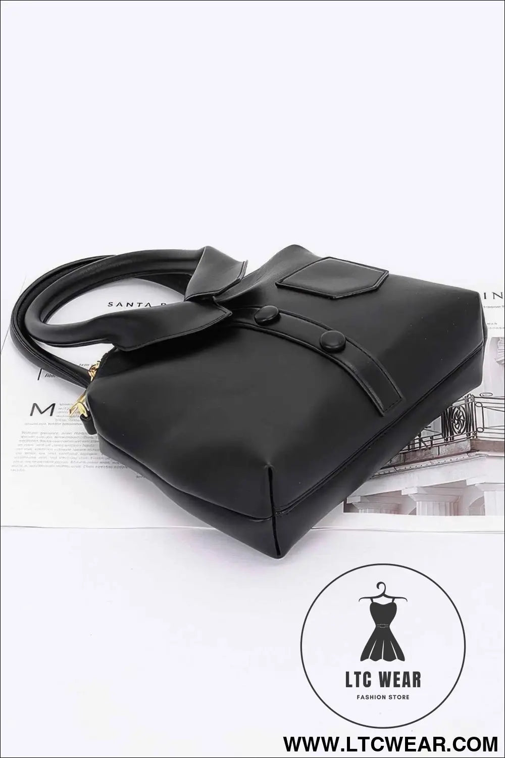 Faux Leather Shirt Style Top Handle Bag