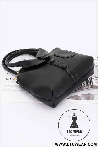Faux Leather Shirt Style Top Handle Bag