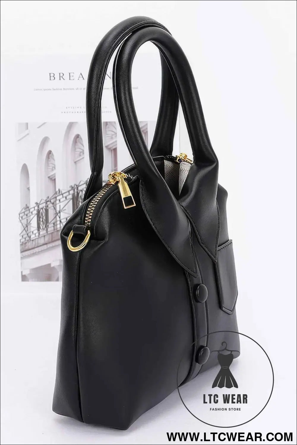 Faux Leather Shirt Style Top Handle Bag
