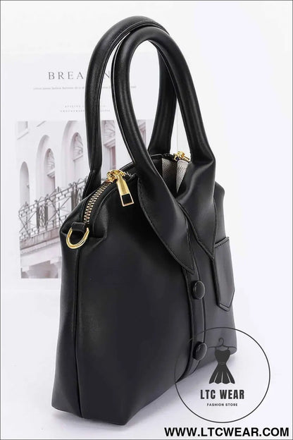 Faux Leather Shirt Style Top Handle Bag