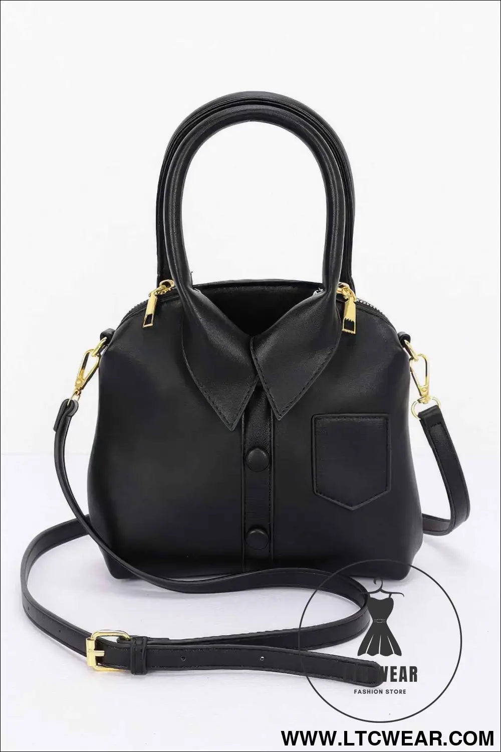 Faux Leather Shirt Style Top Handle Bag