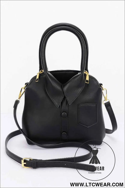 Faux Leather Shirt Style Top Handle Bag