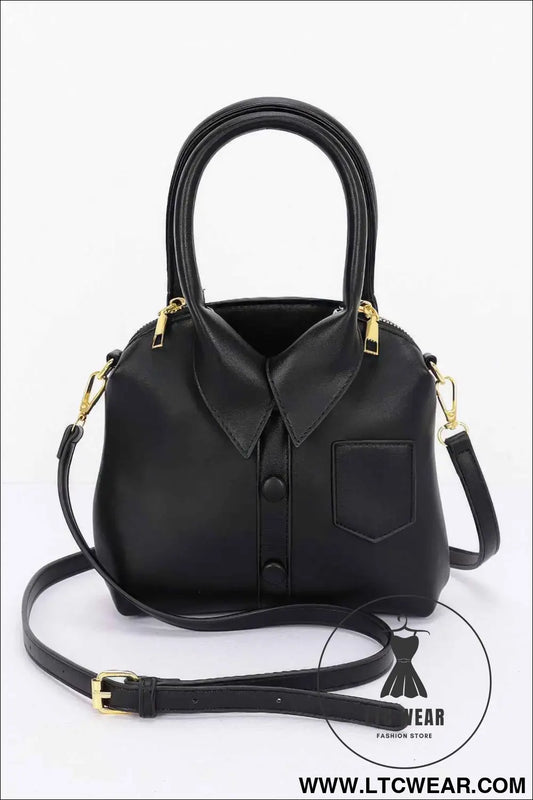 Faux Leather Shirt Style Top Handle Bag