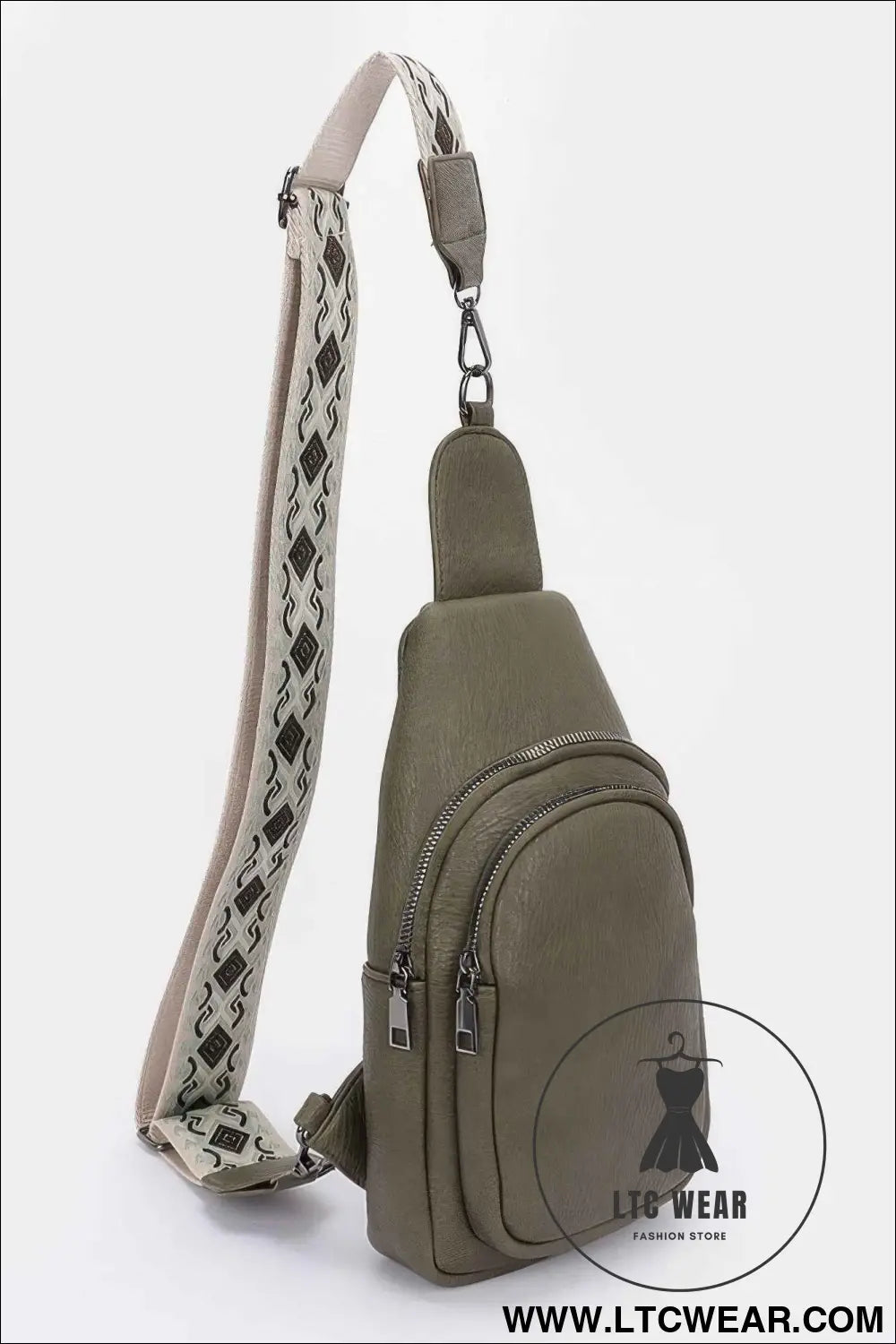Faux Leather Sling Bag W/multi Color Strap
