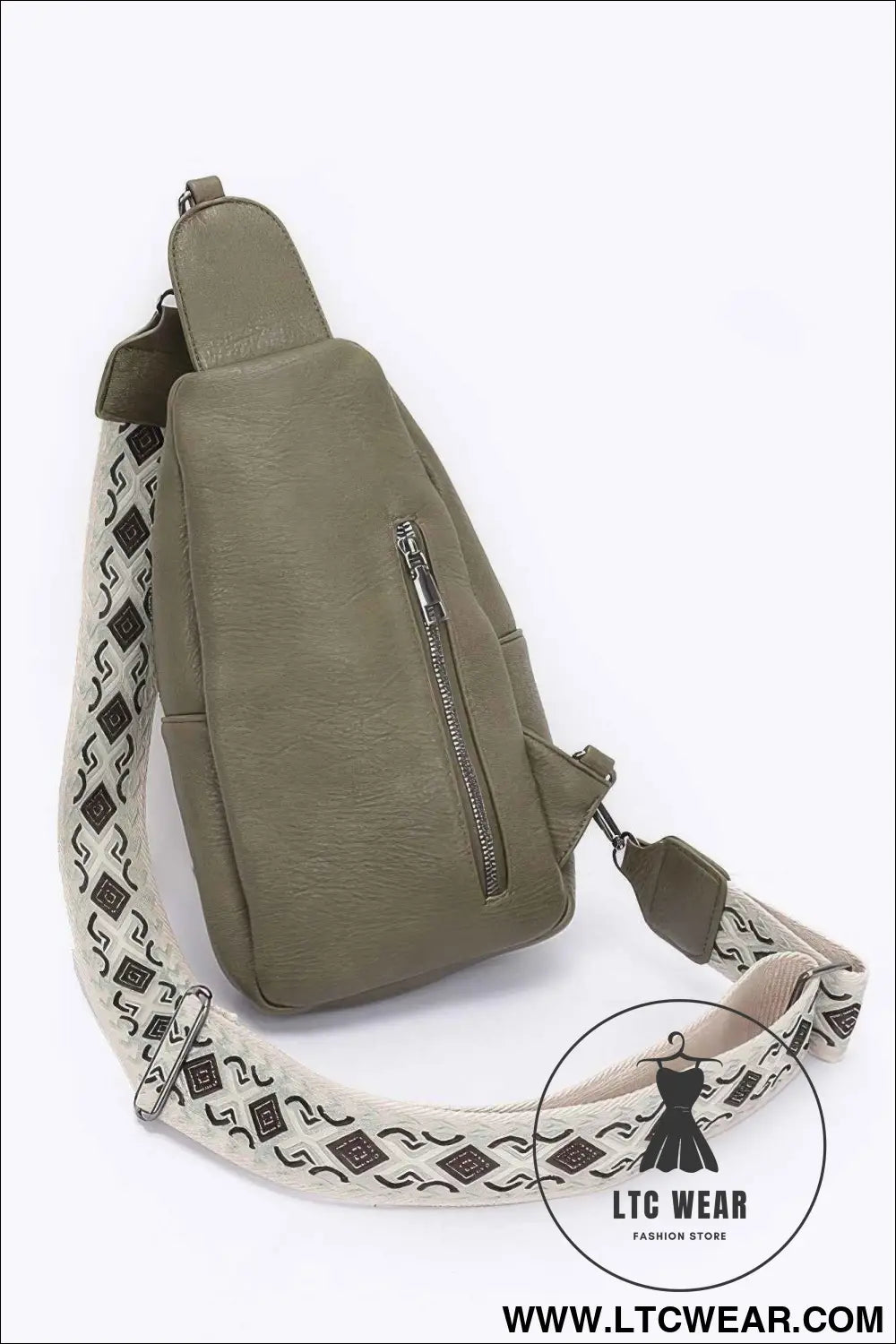 Faux Leather Sling Bag W/multi Color Strap