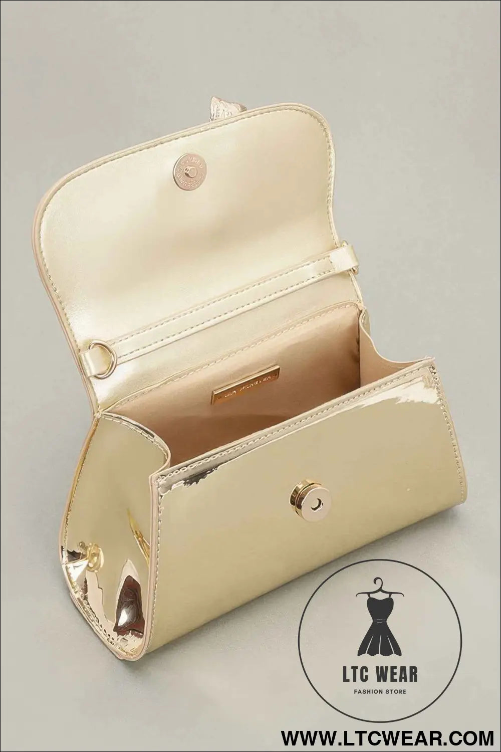 Faux Mirror Leather Ribbon Metal Top Handle Bag