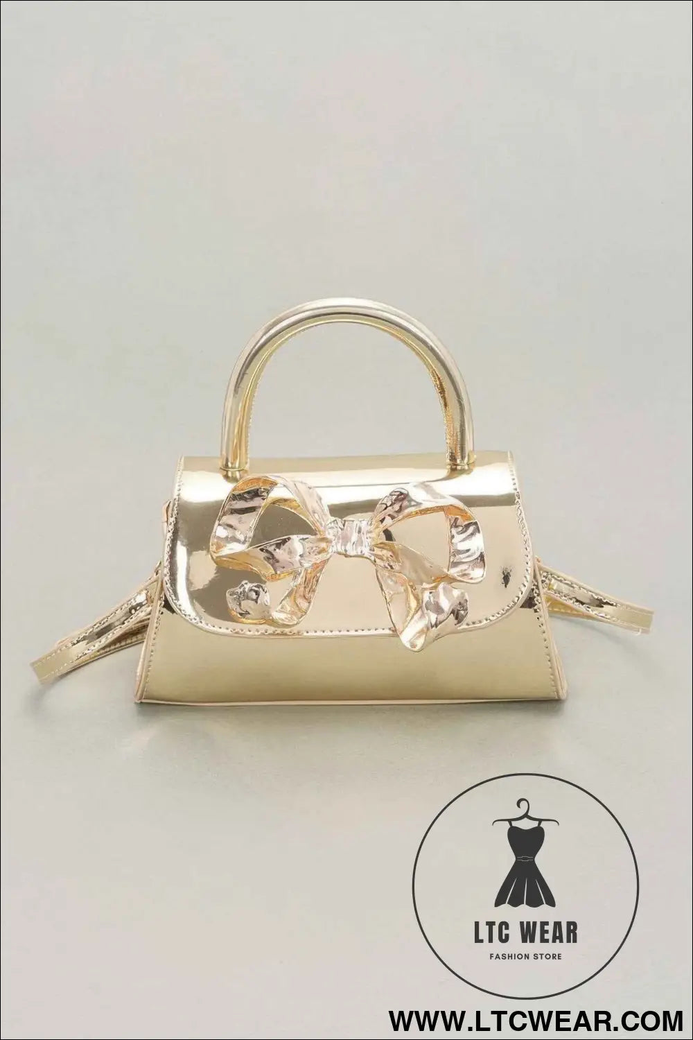 Faux Mirror Leather Ribbon Metal Top Handle Bag
