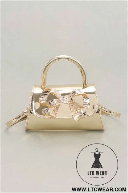 Faux Mirror Leather Ribbon Metal Top Handle Bag