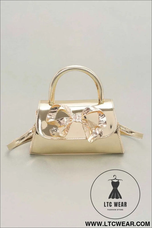 Faux Mirror Leather Ribbon Metal Top Handle Bag