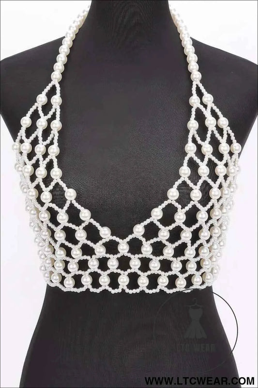 Faux Pearl Halter Neck Top