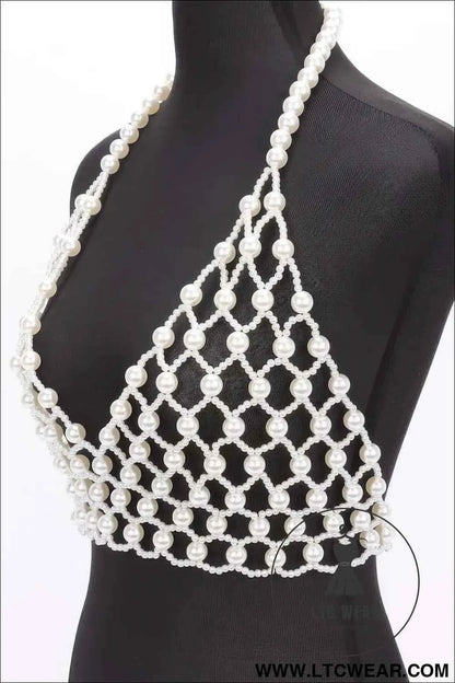 Faux Pearl Halter Neck Top