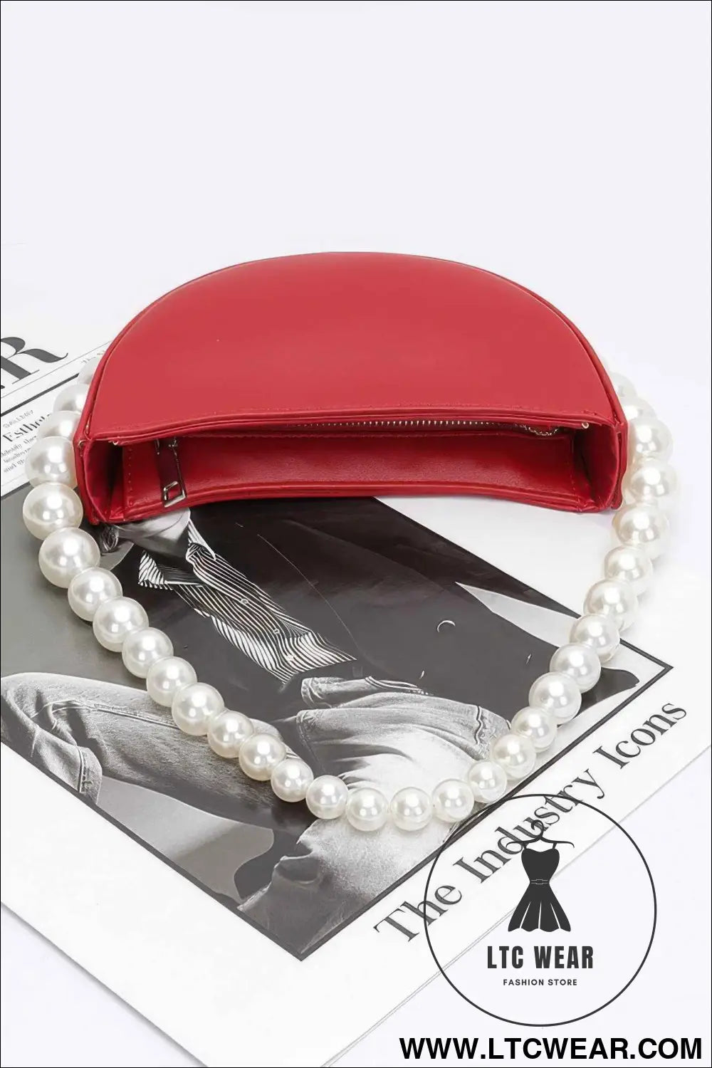 Faux Pearl Handle Half Moon Bag