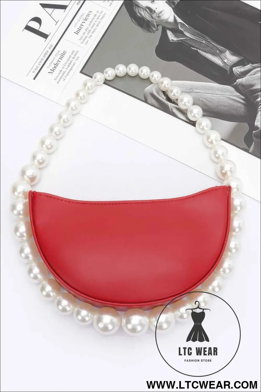 Faux Pearl Handle Half Moon Bag