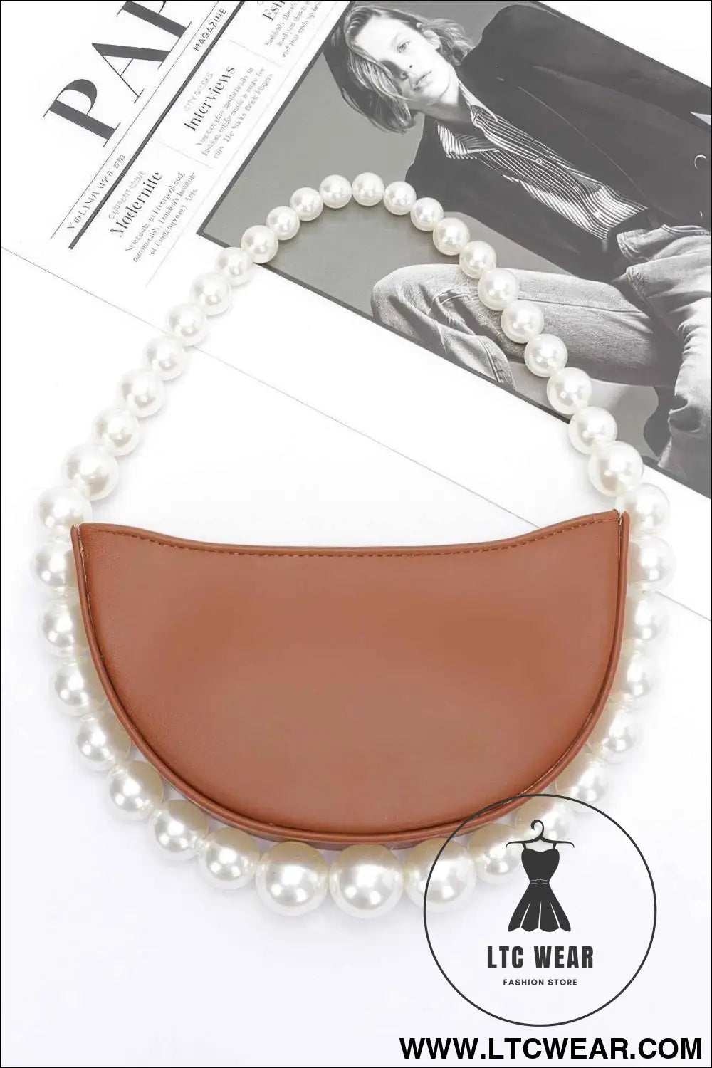 Faux Pearl Handle Half Moon Bag