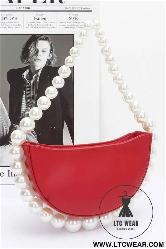 Faux Pearl Handle Half Moon Bag