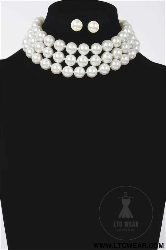 Faux Pearl Necklace W/earring