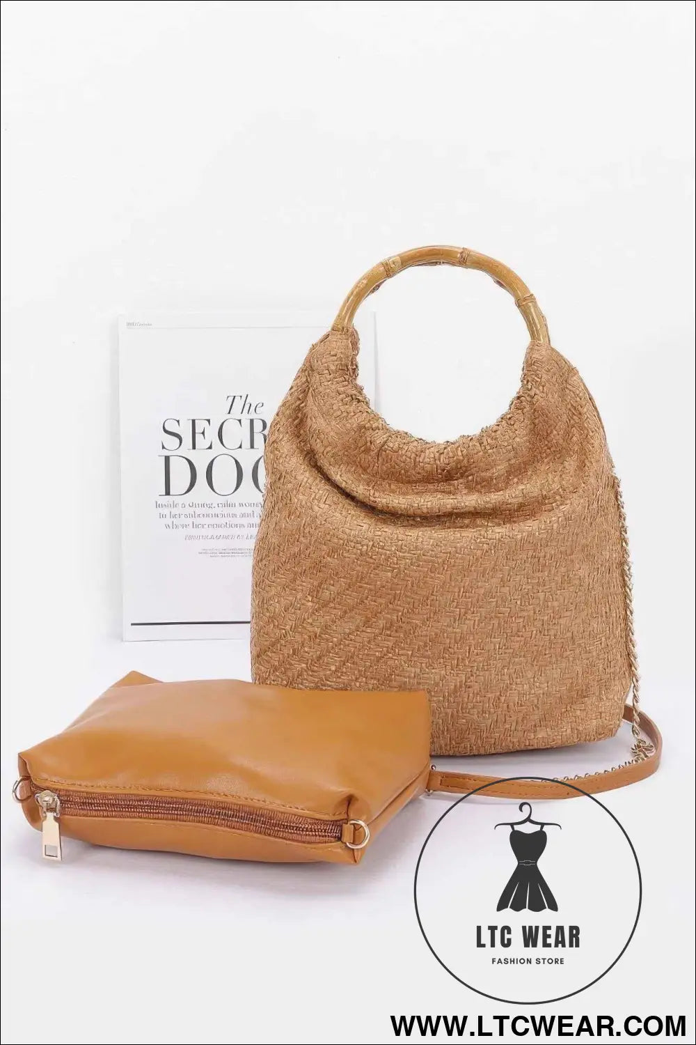 Faux Straw Bamboo Handle Handbag