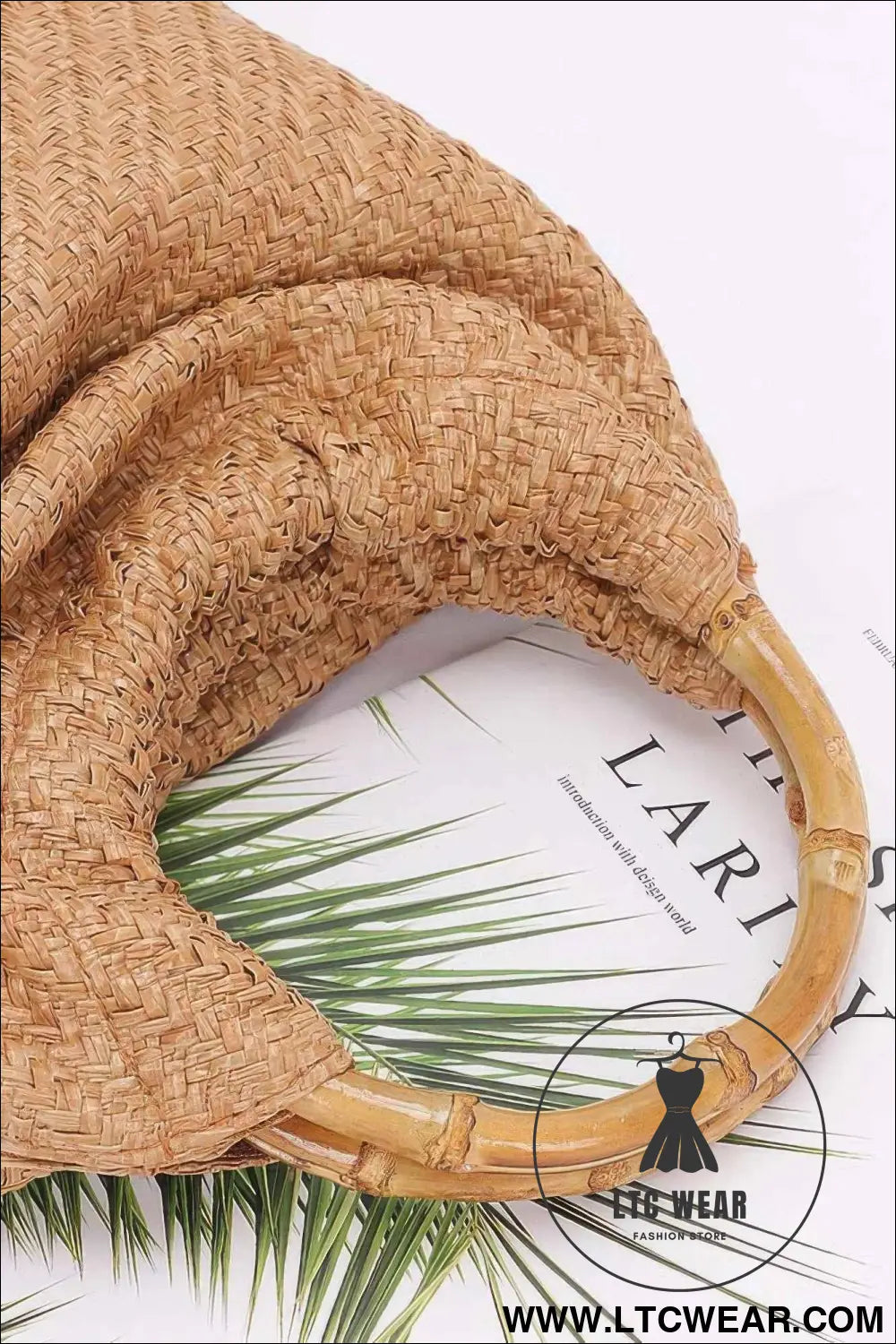 Faux Straw Bamboo Handle Handbag