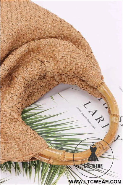 Faux Straw Bamboo Handle Handbag