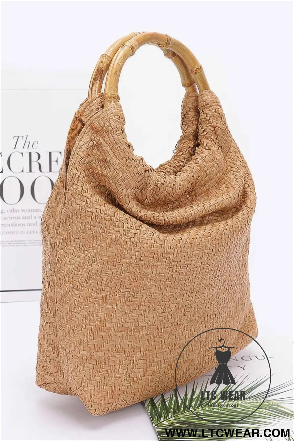 Faux Straw Bamboo Handle Handbag