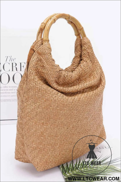 Faux Straw Bamboo Handle Handbag