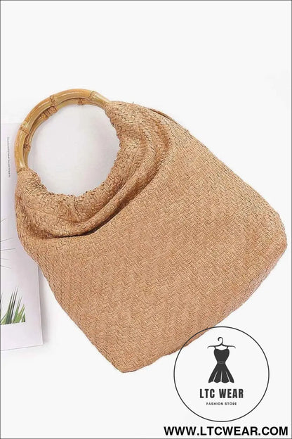 Faux Straw Bamboo Handle Handbag