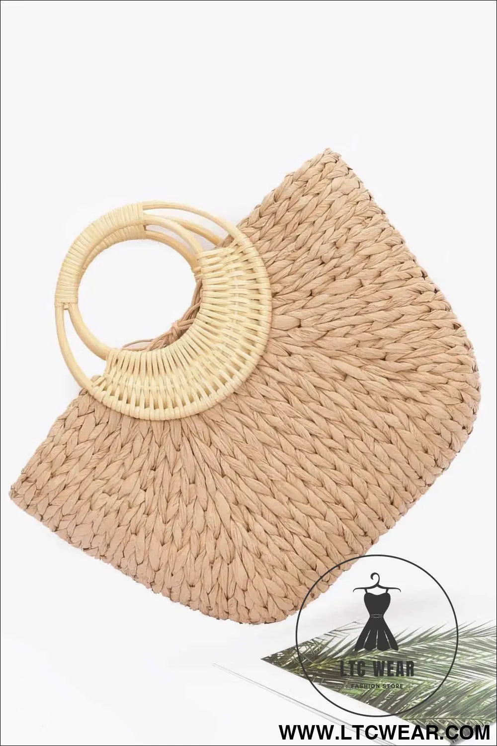 Faux Straw Bamboo Handle Tote Bag