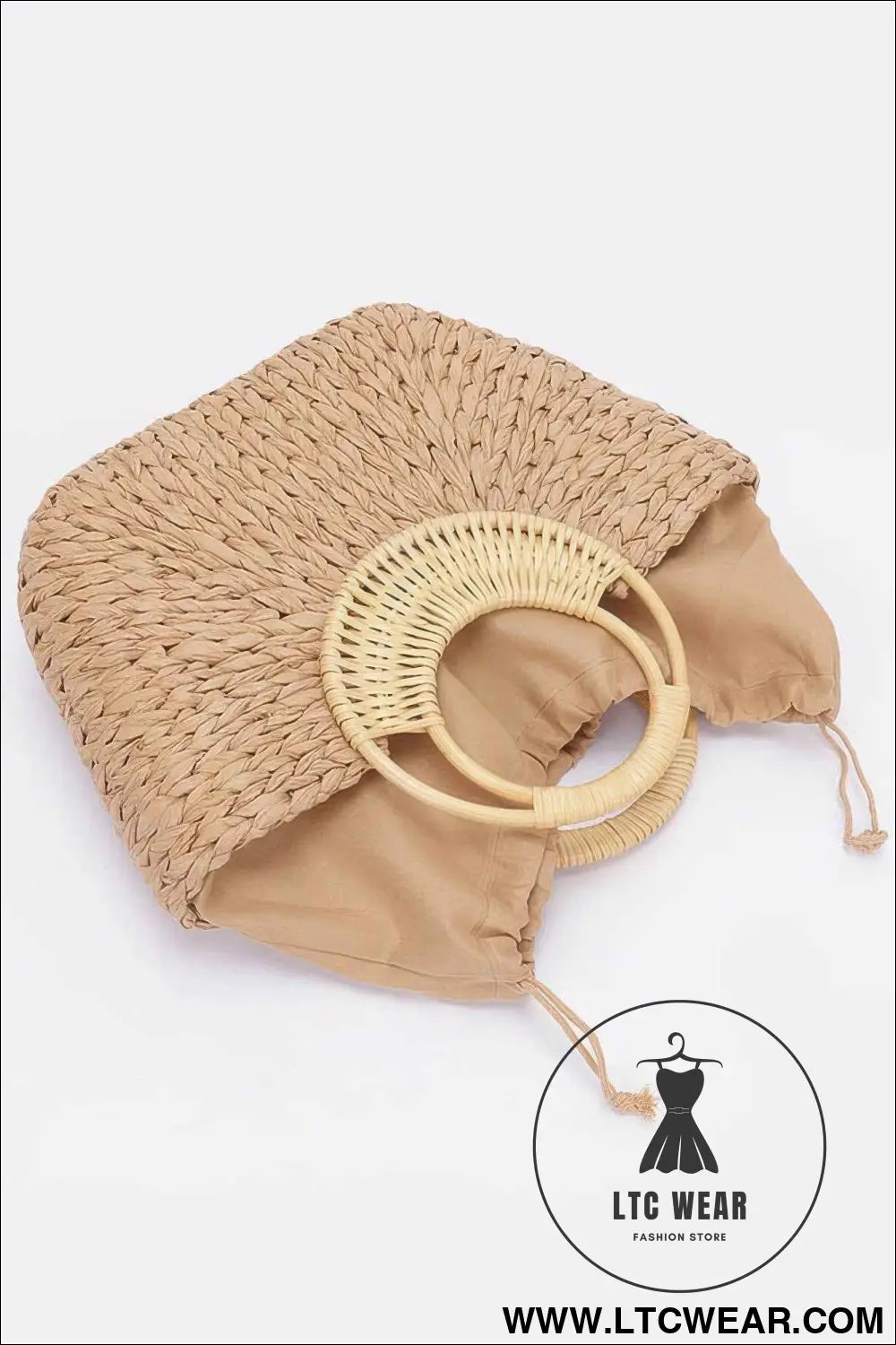 Faux Straw Bamboo Handle Tote Bag