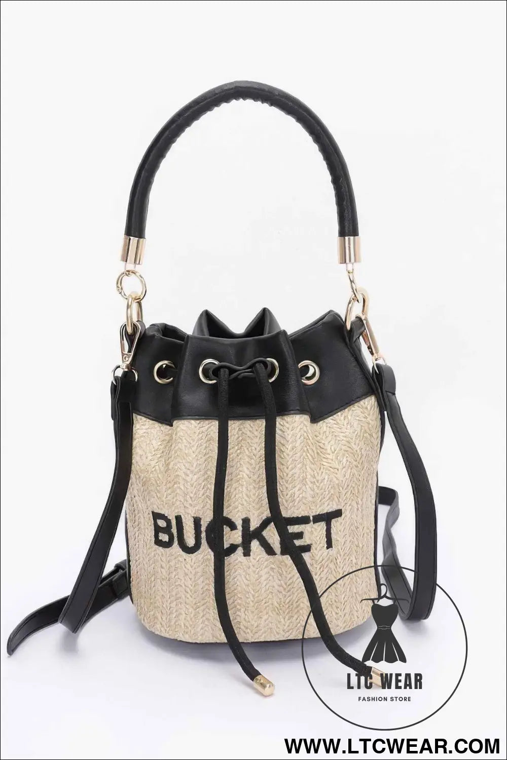 Faux Straw Bucket Bag