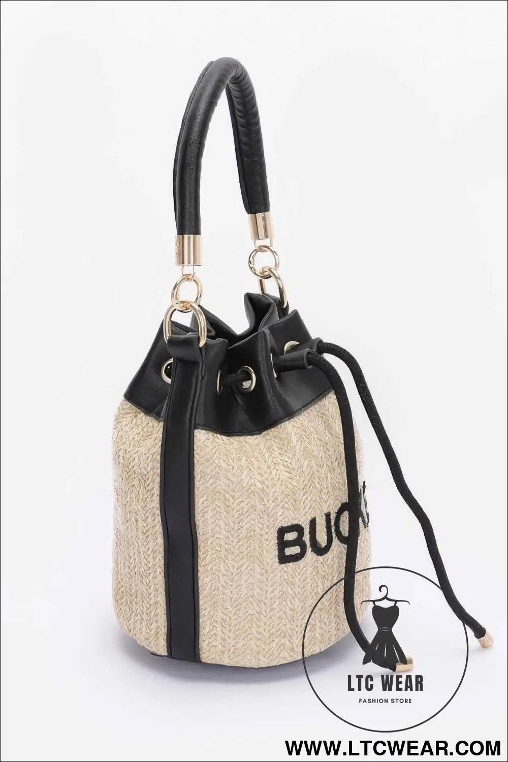 Faux Straw Bucket Bag