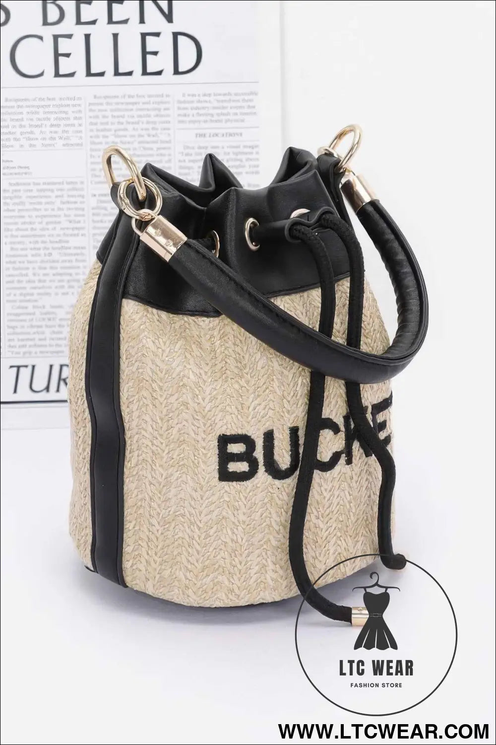 Faux Straw Bucket Bag