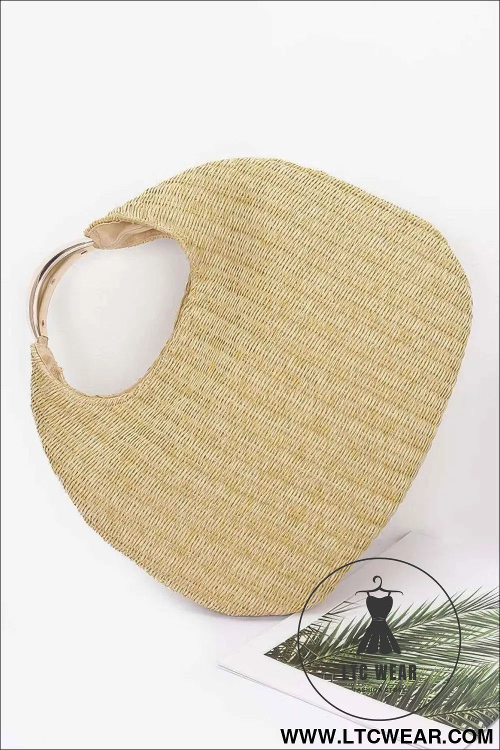 Faux Straw Metal Handle Hobo Bag