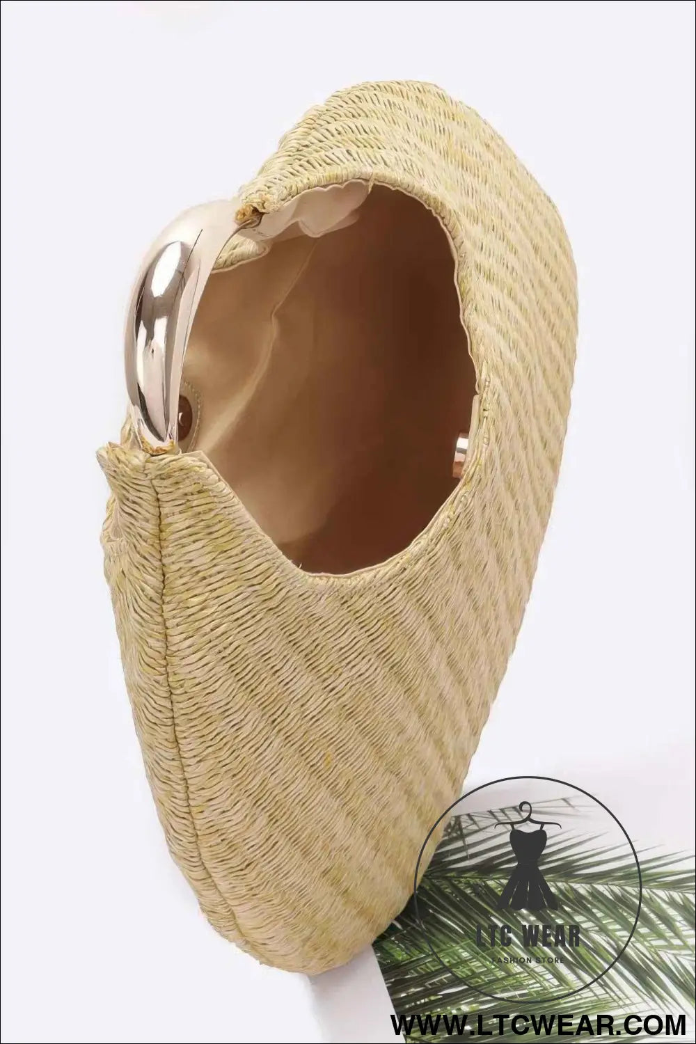 Faux Straw Metal Handle Hobo Bag