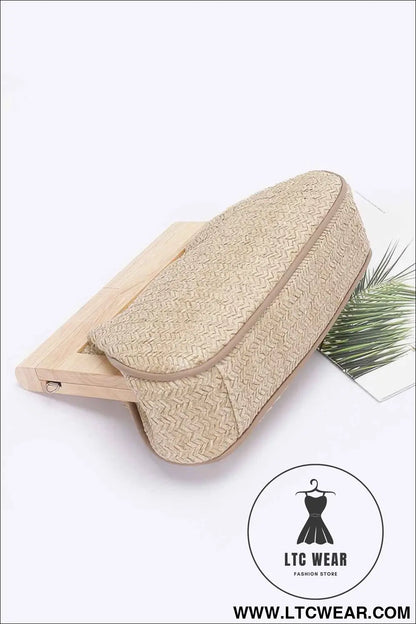 Faux Straw Wood Frame Clutch