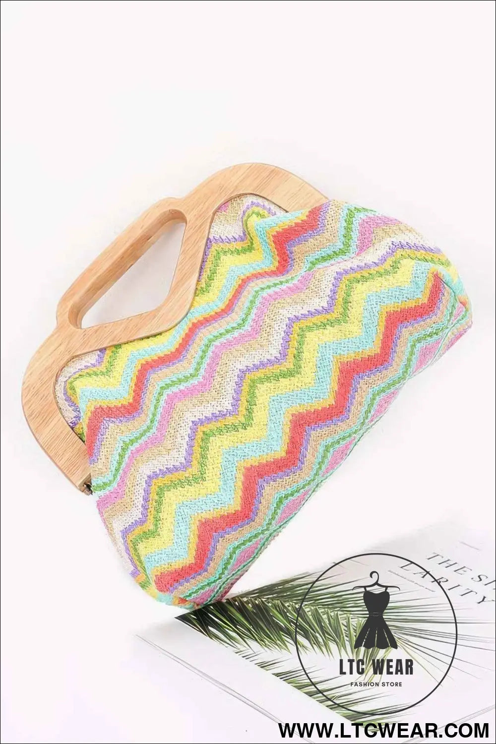 Faux Straw Wood Frame Clutch