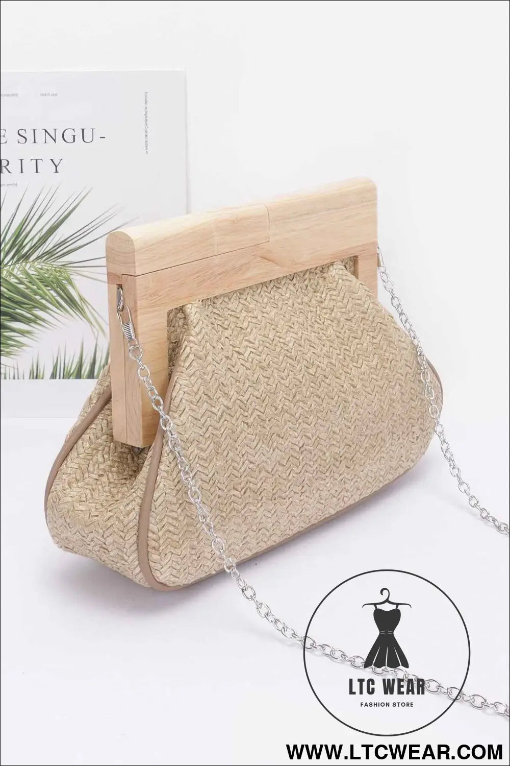 Faux Straw Wood Frame Clutch