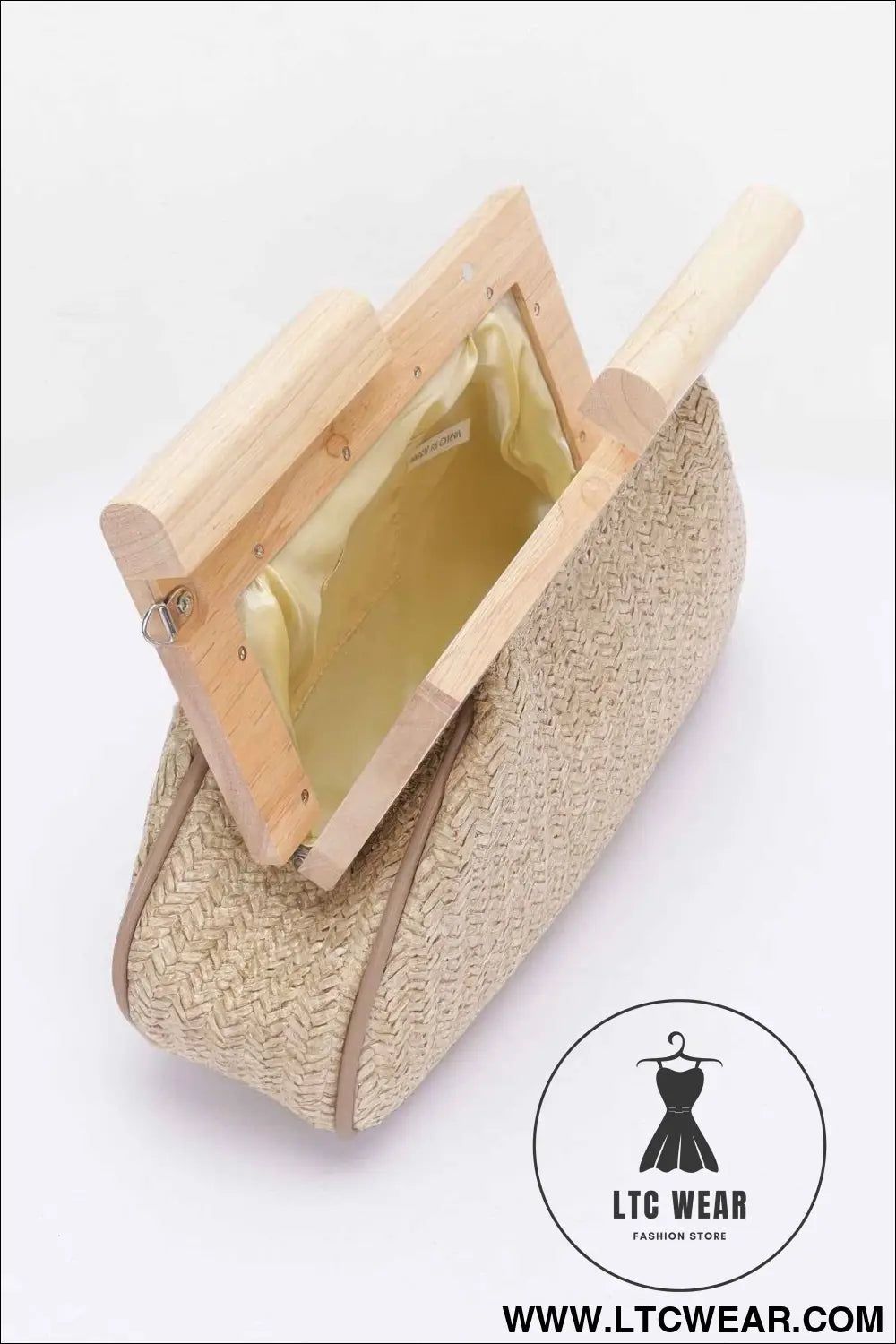 Faux Straw Wood Frame Clutch