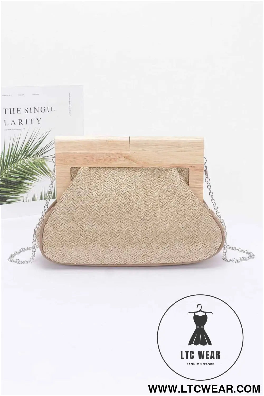 Faux Straw Wood Frame Clutch