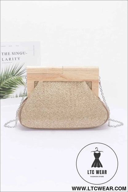 Faux Straw Wood Frame Clutch