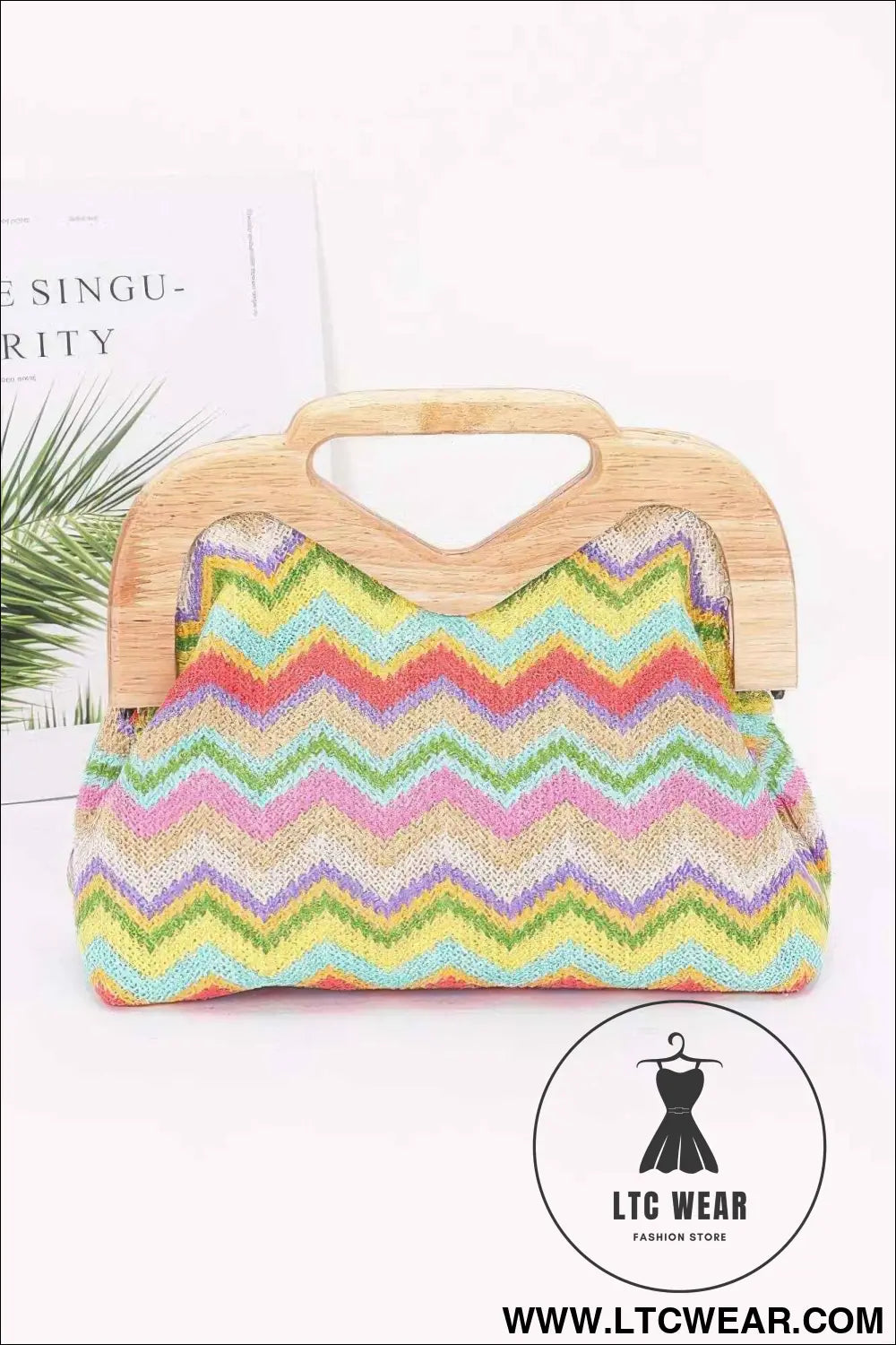 Faux Straw Wood Frame Clutch