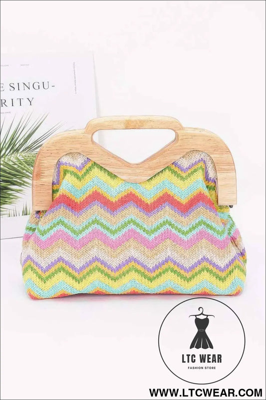Faux Straw Wood Frame Clutch