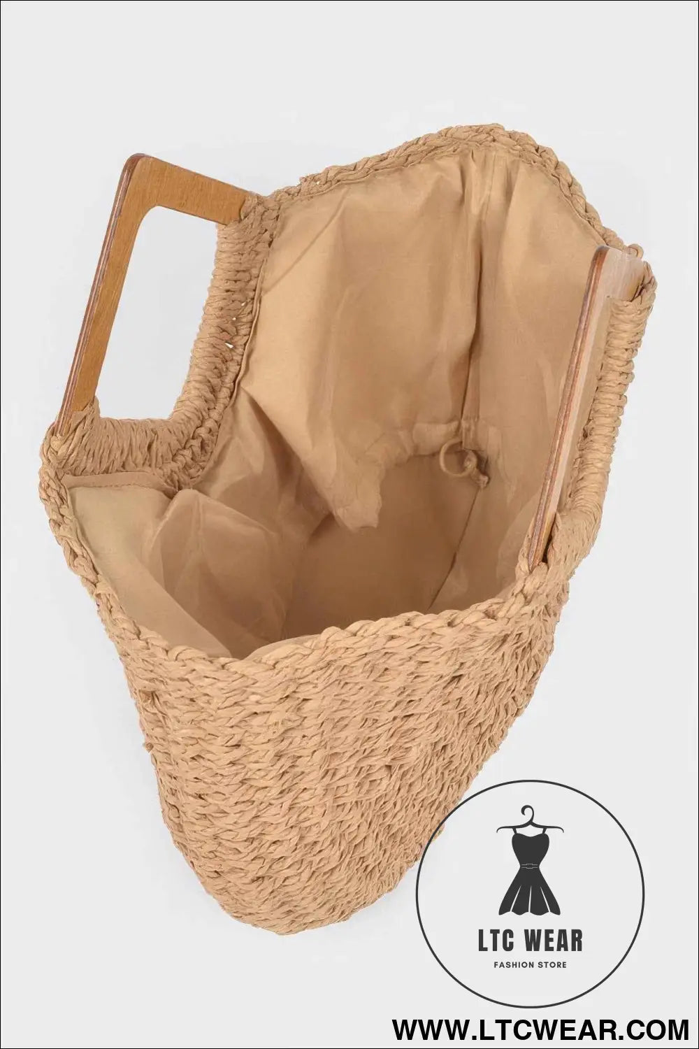 Faux Straw Wood Handle Tote Bag