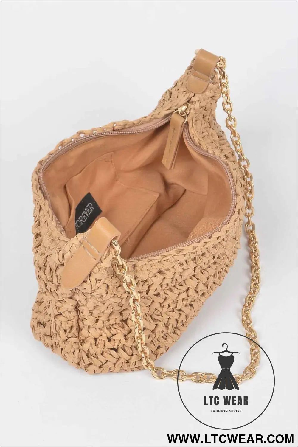 Faux Straw Zip Chain Shoulder Clutch