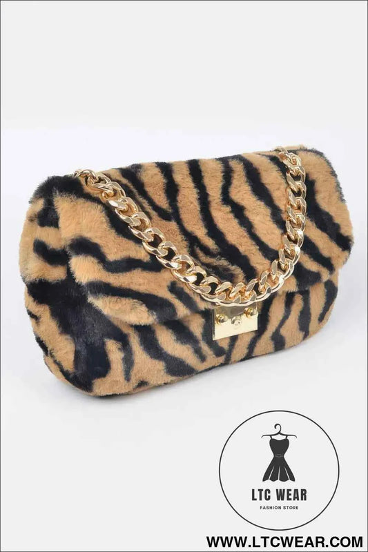 Faux Zebra Fur Shoulder Bag