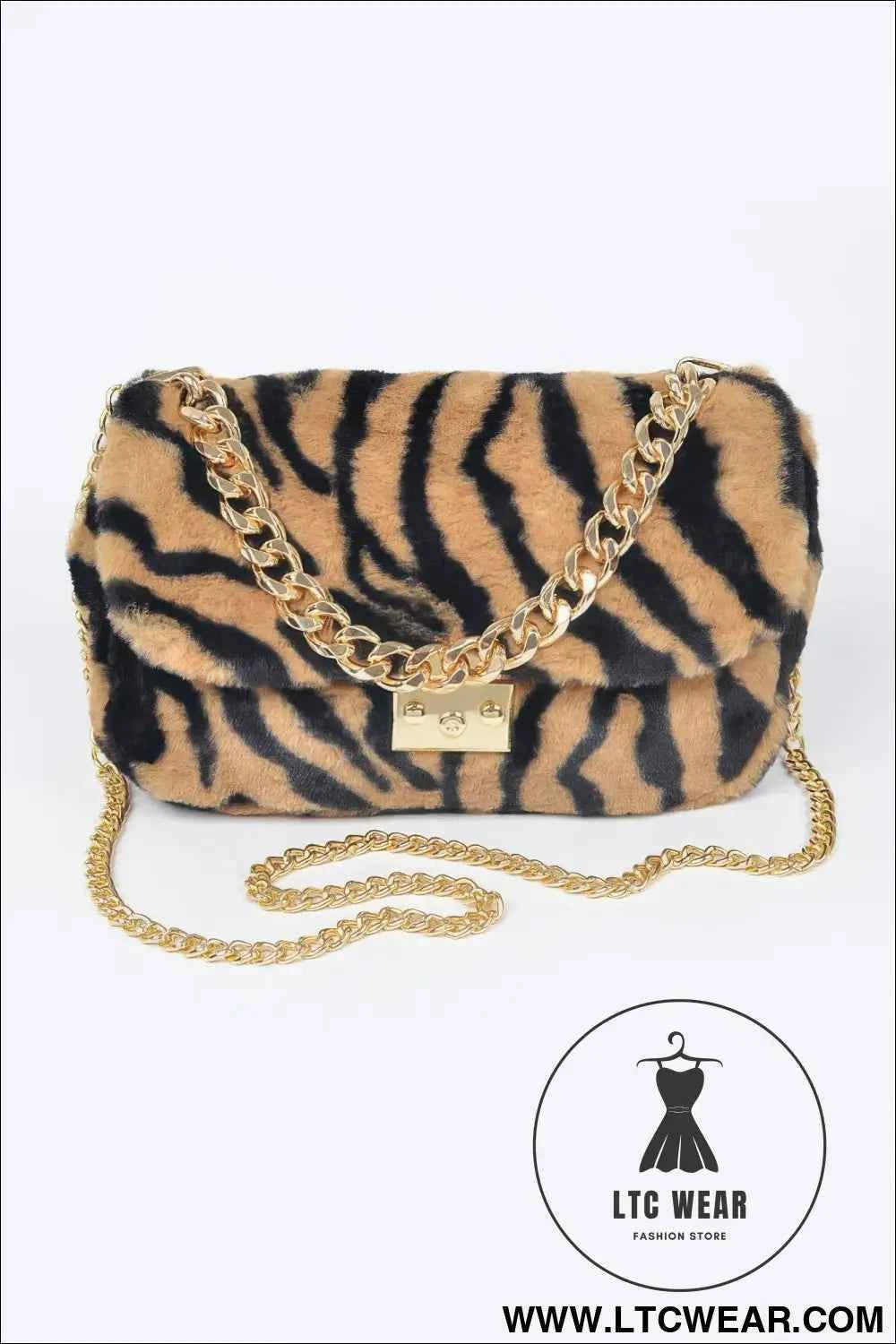 Faux Zebra Fur Shoulder Bag