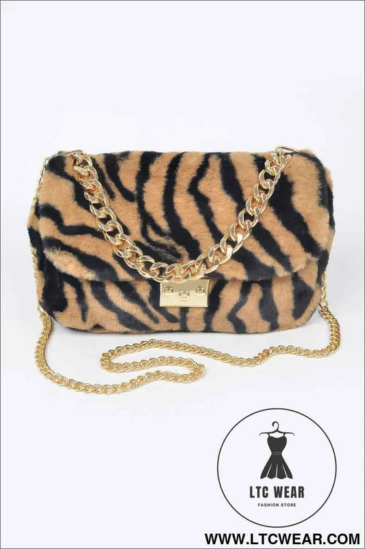 Faux Zebra Fur Shoulder Bag
