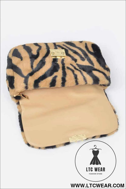 Faux Zebra Fur Shoulder Bag
