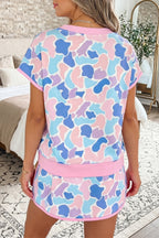 Pink Camouflage Print Contrast Trim Athletic Skort Set