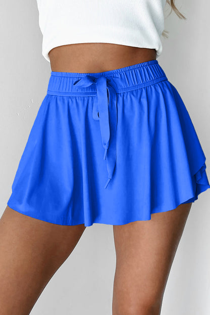 Black Drawstring High Waist Lined Tennis Skort
